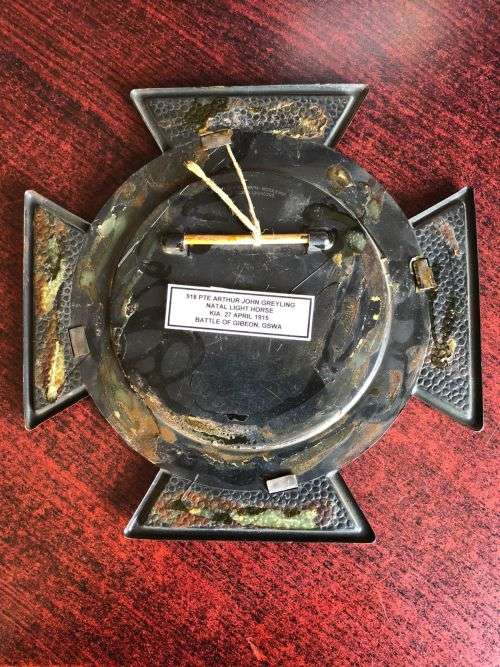 WW1 DEATH PALQUE TO 518 PTE. ARTHUR JOHN GREYLING-NATAL LIGHT HORSE KIA. 27 APRIL 1915 BATTLE OF GIB