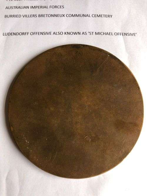 WW1 DEATH PLAQUE TO AN AUSTRALIAN EDWARD (EDMUND) KEEFE PTE. 3667-KILLED 12/05/1918 AGED 28-AUSTRALI