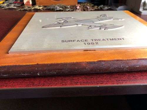 SAAF IMPALA-HEAVY,LOOKS LIKE SOLID ALUMINIUM PLAQUE ON WOOD OF A IMPALA-SURFACE TREATMENT 1982-THE S