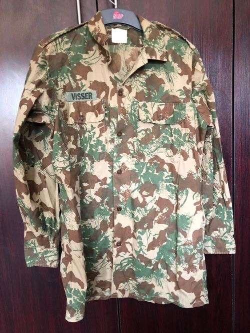 POLICE TASK FORCE-2ND PATTERN CAMO LONG SLEEVE SHIRT -SIZE MEDIUM TO LARGE-MEASURES 60 CM ARMPIT TO