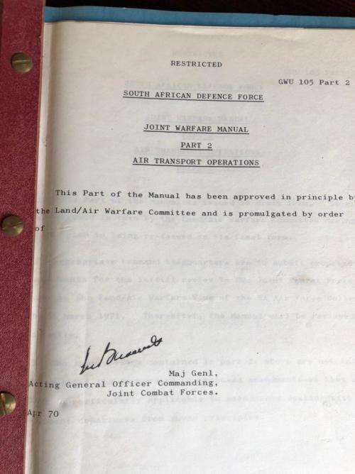 SADF MARCH 1970 JOINT WARFARE MANUAL PART 2 AIR TRANSPORT OPERATIONS