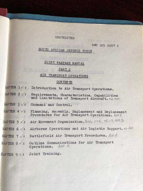 SADF MARCH 1970 JOINT WARFARE MANUAL PART 2 AIR TRANSPORT OPERATIONS