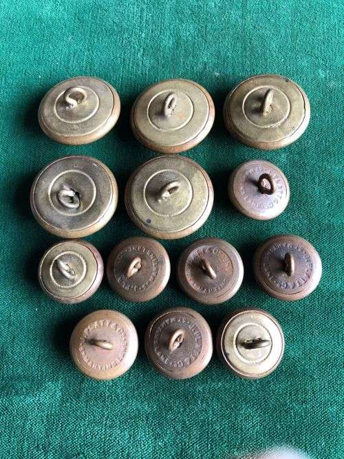 THE SOUTH STAFFORDSHIRE REGIMENT TUNIC BUTTONS- 13 IN TOTAL-SOLD TOGETHER-WORN 1885-1958-DIAMETER 26