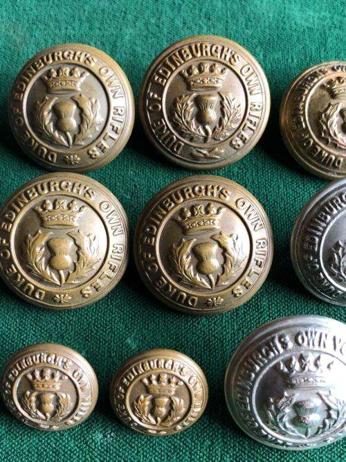 DUKE OF EDENBURGH`S OWN VOLUNTEER RIFLES BUTTONS- 9 SOLD TOGETHER-DIAMETER 25 AND 15 MM