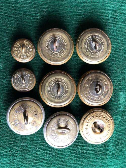 DUKE OF EDENBURGH`S OWN VOLUNTEER RIFLES BUTTONS- 9 SOLD TOGETHER-DIAMETER 25 AND 15 MM