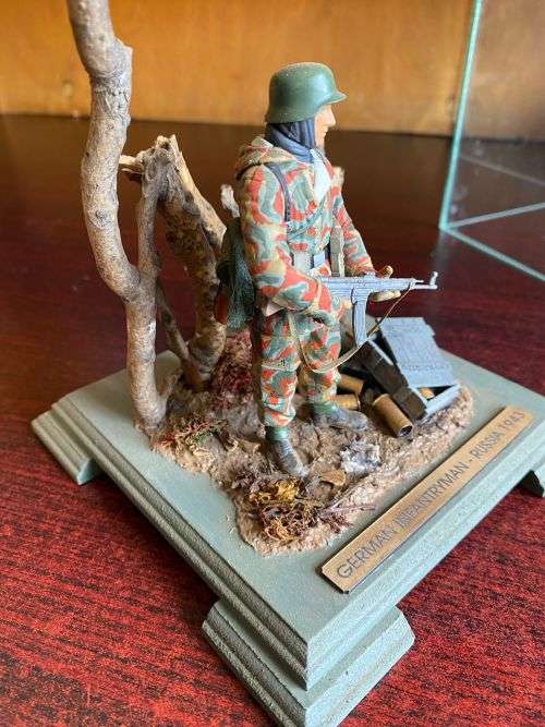 WW2 GERMAN INFANTRYMAN-RUSSIA 1943 PLASTIC AND WOOD MODEL,IN GLASS COVER-MODEL MEASURES 15,5X15,5CM-