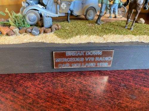 WW2 GERMAN-BREAK DOWN MERCEDES V70 RADIO CAR-HOLLAND 1939-PLASTIC AND WOOD MODEL-COMES WITH A GLASS