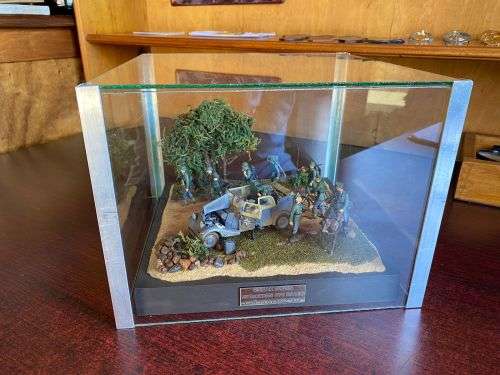 WW2 GERMAN-BREAK DOWN MERCEDES V70 RADIO CAR-HOLLAND 1939-PLASTIC AND WOOD MODEL-COMES WITH A GLASS