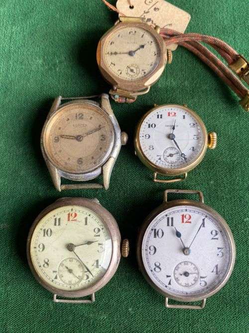 SELECTION OF 5 VINTAGE WATCHES-SOLD TOGETHER-AS IS- MECHANISMS STILL INSIDE CASINGS