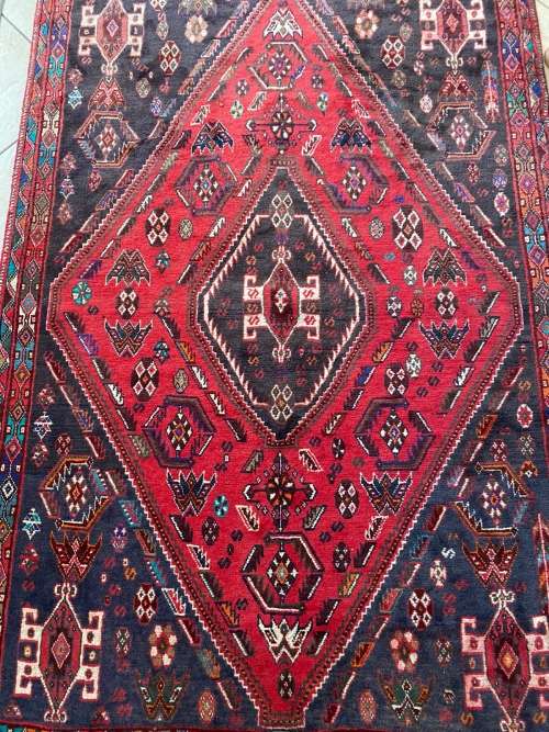 AUTHENTIC PERSIAN CARPET-SHIRAZ RED HAND KNOTTED-NEW- DIMENSIONS 180X120 CM