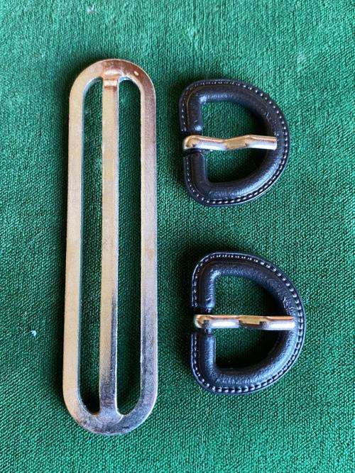 RHODESIA BELT STABLE SPARES-2X LEATHER TABS AND ONE ADJUSTER SLIDE-ENOUGH TO REPAIR ONE BELT TO ORIG