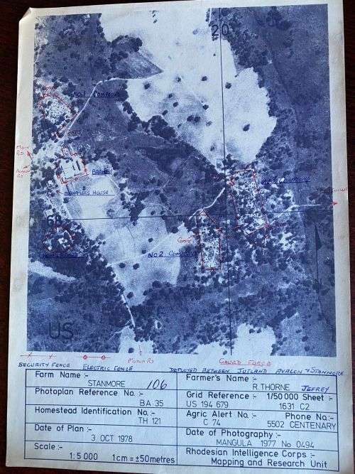 PHOTOGRAPHIC MAP-RHODESIAN INTELLIGENCE CORPS-FARM STANMORE WITH INFO -SCALE 1CM50M