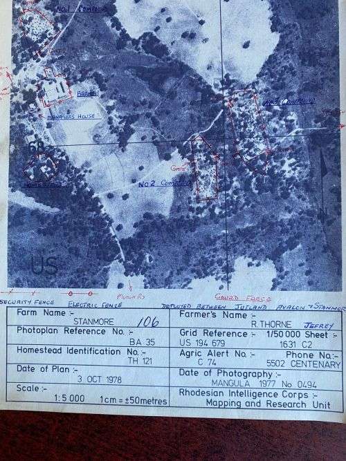 PHOTOGRAPHIC MAP-RHODESIAN INTELLIGENCE CORPS-FARM STANMORE WITH INFO -SCALE 1CM50M
