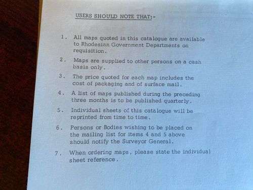 RHODESIA -MAP AND AIR PHOTO CATALOGUE-INDEX TO THE MAP 1:5000-14 SECTIONS LARGE SCALE 1:300 000-PLE