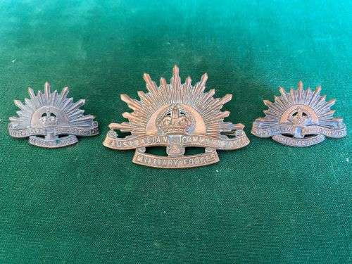 WW2 AUSTRALIAN COMMONWEALTH MILITARY FORCES CAP AND COLLARS-LUGS INTACT