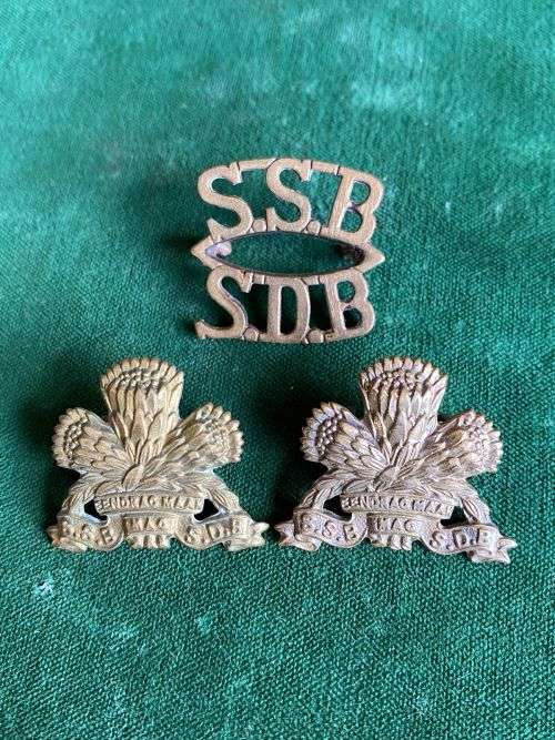 SPECIAL SERVICE BATTALION,GILDING METAL COLLAR BADGE PAIR AND ONE TITLE-WORN 1934-1963-LUGS INTACT