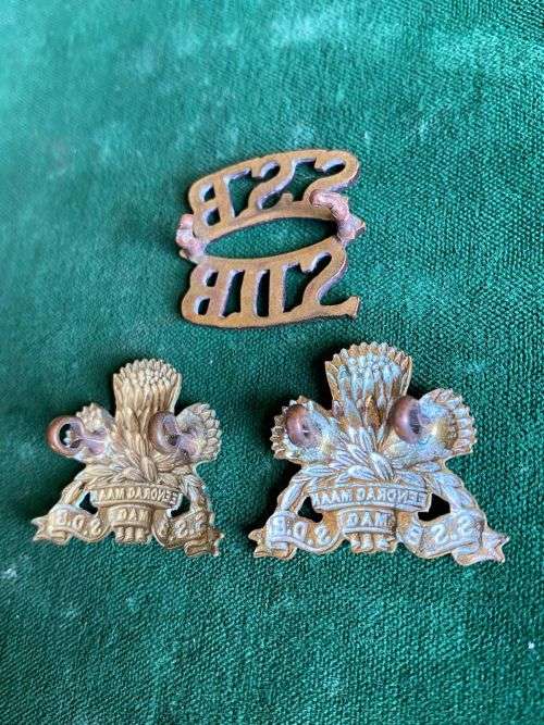 SPECIAL SERVICE BATTALION,GILDING METAL COLLAR BADGE PAIR AND ONE TITLE-WORN 1934-1963-LUGS INTACT