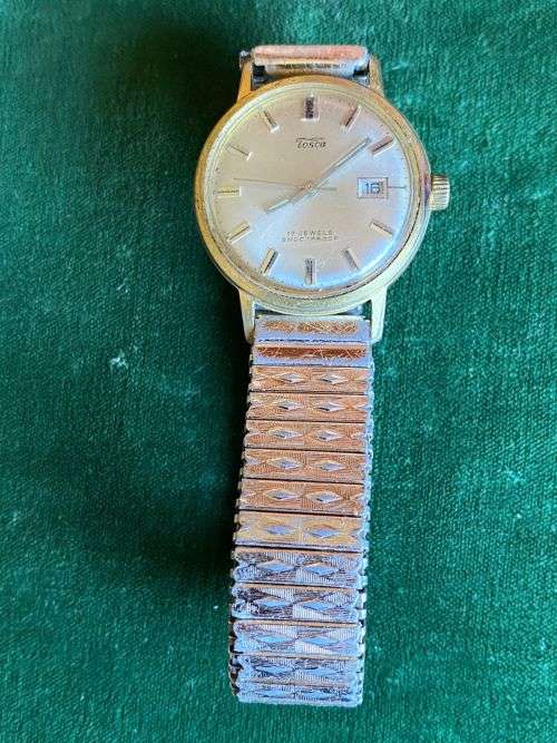 TOSCA 17 JEWELS SHOCKPROOF,MENS WATCH-NOT WORKING,MOVEMENT ORIGINAL TO WATCH-TOTAL DIAMETER 32 MM