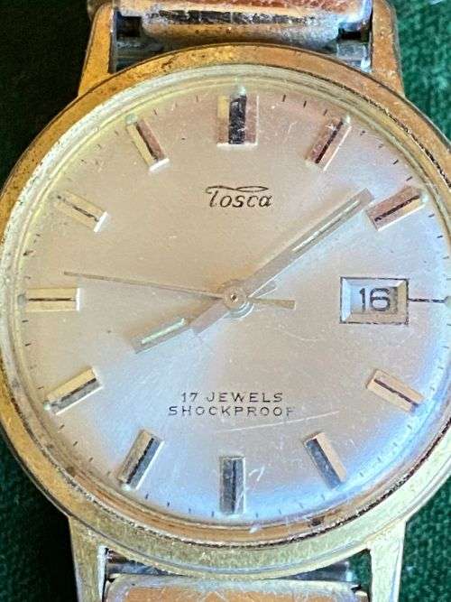 TOSCA 17 JEWELS SHOCKPROOF,MENS WATCH-NOT WORKING,MOVEMENT ORIGINAL TO WATCH-TOTAL DIAMETER 32 MM