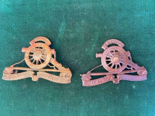 SA ARTILLERY CAP BADGES-WORN 1926-1959-THE ONE WITHOUT LUGS