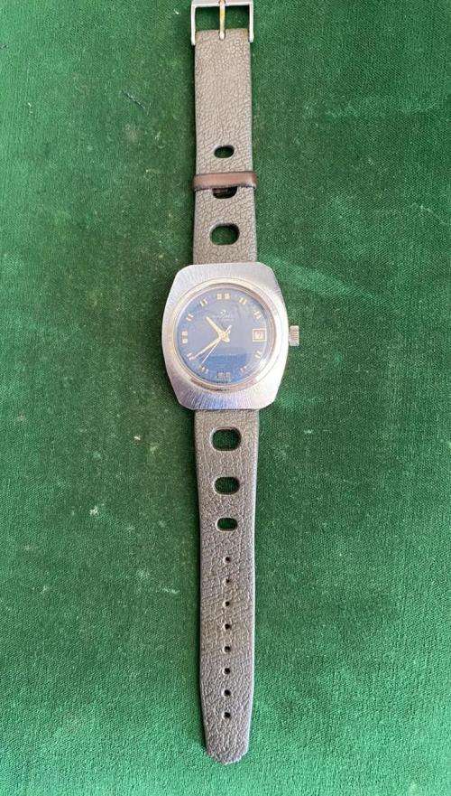 VINTAGE SINDACO 17 JEWELS MENS WATCH-WORKING CONDITION-SWISS MADE MEN`S BLUE DIAL DATE WATCH