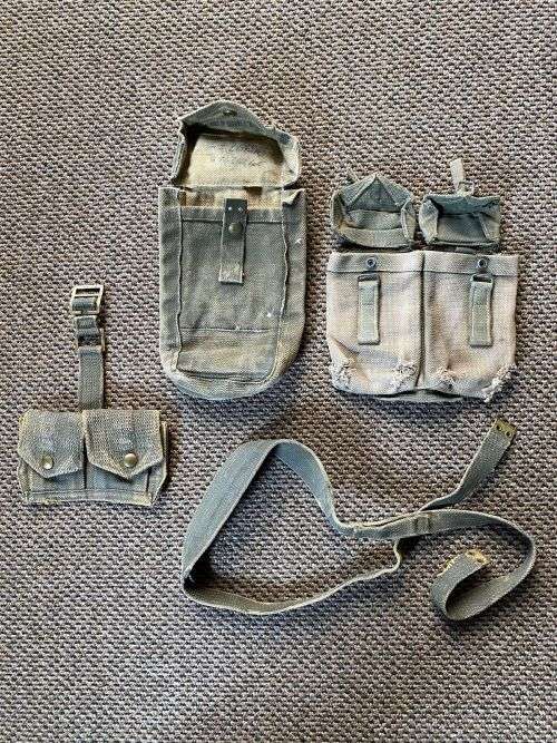 AUTHENTIC PAINTED ,BUSH WAR PERIOD RHODESIAN WEBBING AND RIFLE SLING-SOLD TOGETHER-4 ITEMS IN TOTAL-