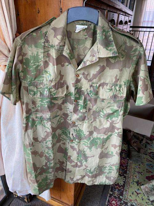 POLICE TASK FORCE-2ND PATTERN CAMO SHORT SLEEVE SHIRT-LABELLED AND DATED 1976-SIZE MEDIUM-MEASURES 5