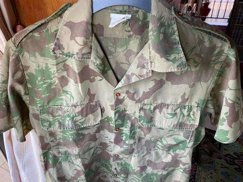 POLICE TASK FORCE-2ND PATTERN CAMO SHORT SLEEVE SHIRT-LABELLED AND DATED 1976-SIZE MEDIUM-MEASURES 5