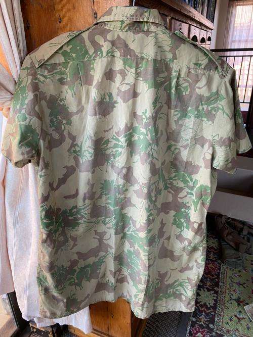 POLICE TASK FORCE-2ND PATTERN CAMO SHORT SLEEVE SHIRT-LABELLED AND DATED 1976-SIZE MEDIUM-MEASURES 5