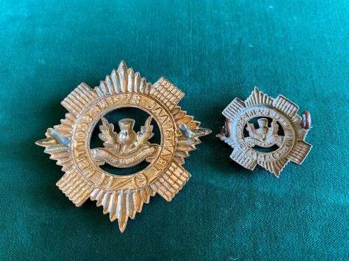 TRANSVAAL 8TH INFANTRY SCOTTISH,CAP AND ONE COLLAR BADGE-WORN FROM 1921-LUGS INTACT