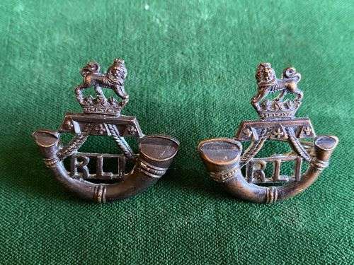 RAND LIGHT INFANTRY COLLAR BADGE PAIR-WORN 1913-1950-LUGS COMPLETE
