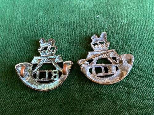 RAND LIGHT INFANTRY COLLAR BADGE PAIR-WORN 1913-1950-LUGS COMPLETE