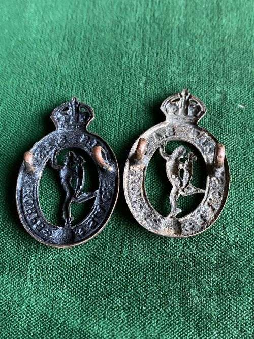 SA CORPS OF SIGNALS COLLAR BADGE PAIR- WORN 1930-1959-LUGS INTACT