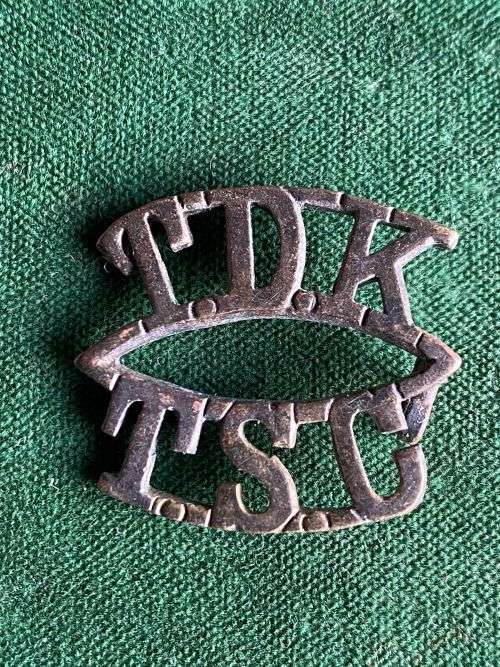 TECHNICAL SERVICES CORPS BRASS TITLE-WORN 1940-1960-ONE LUG