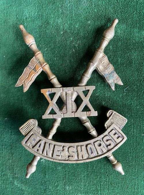 19TH LANCERS (FANES HORSE) BRASS HELMET BADGE-LARGE-MEASURES 104X104MM- 2 LUGS-THE 19TH LANCERS TRAC