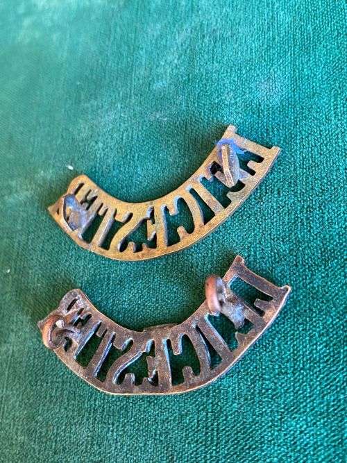 LEICESTERSHIRE REGT. TITLE PAIR-PRE 1921-LUGS INTACT