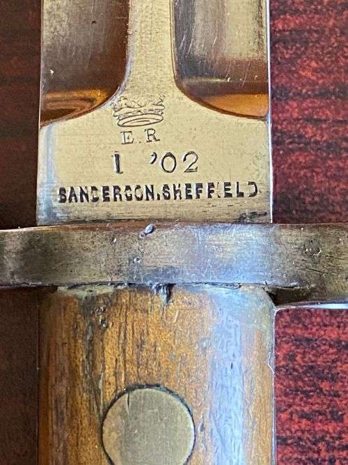 BRITISH 1888 BAYONET,MADE BY SANDERSON FOR THE LEE MATFORD RIFLE-COMES WITH LEATHER SCABBARD AND FRO