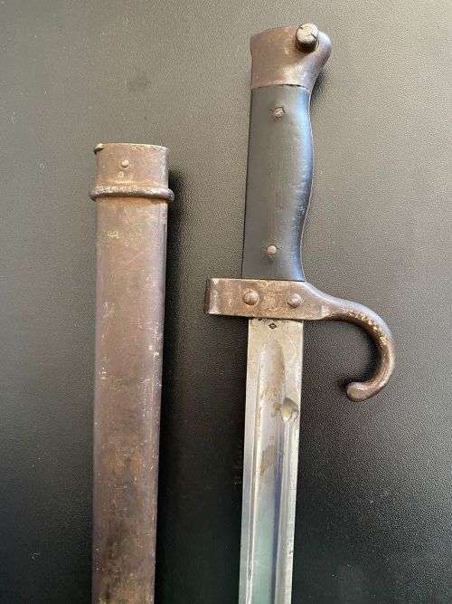 FRENCH 1892 PATTERN BAYONET FOR THE BERTHIER INFANTRY RIFLE-FIRST PATERN WITH BLACK COMPOSITION GRIP