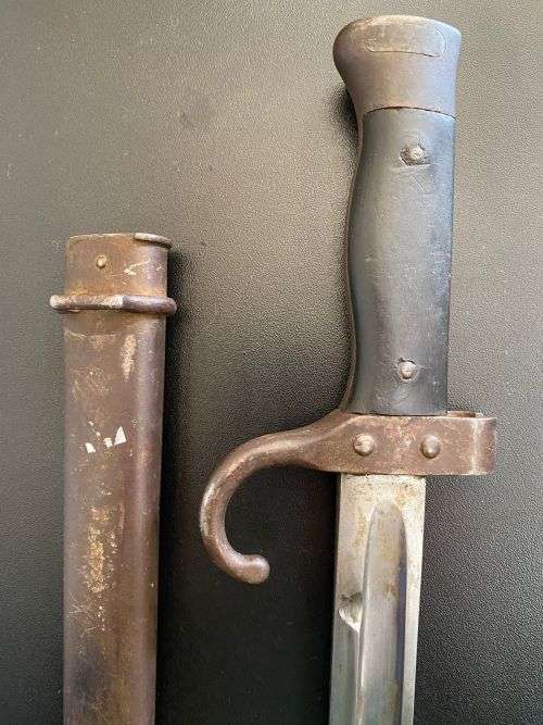 FRENCH 1892 PATTERN BAYONET FOR THE BERTHIER INFANTRY RIFLE-FIRST PATERN WITH BLACK COMPOSITION GRIP