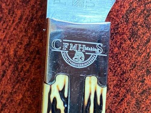 CFMH MARKINGS USA SABER,FOLDING KNIFE,WITH BONE INLAY HANDLE IN SHEATH-EXTENDED LENGTH 275MM