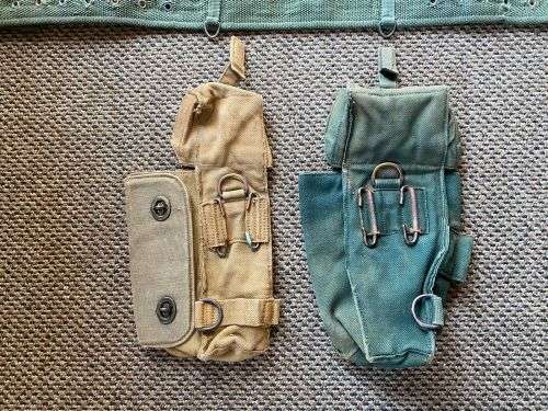 RHODESIAN WEBBING- 2 X WEBBING BELTS -EXTENDED LENGTH 116CM AND 110 CM-SOLD WITH 2X AMMO POUCHES-ONE