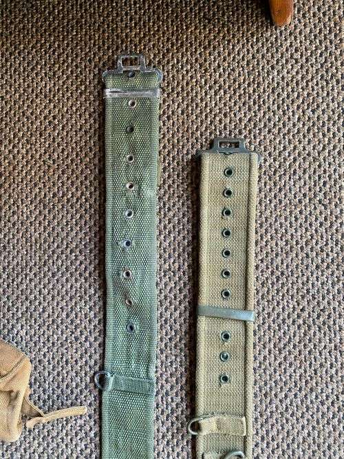 RHODESIAN WEBBING- 2 X WEBBING BELTS -EXTENDED LENGTH 116CM AND 110 CM-SOLD WITH 2X AMMO POUCHES-ONE