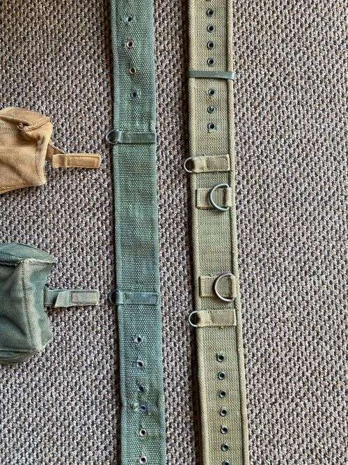 RHODESIAN WEBBING- 2 X WEBBING BELTS -EXTENDED LENGTH 116CM AND 110 CM-SOLD WITH 2X AMMO POUCHES-ONE