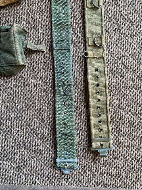 RHODESIAN WEBBING- 2 X WEBBING BELTS -EXTENDED LENGTH 116CM AND 110 CM-SOLD WITH 2X AMMO POUCHES-ONE