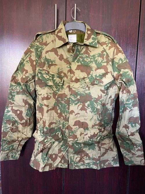 POLICE TASK FORCE 2ND PATTERN CAMO BUSH JACKET-LABELLED AND DATED 1989-MADE BY PROTEA SIZE SMALL BUT