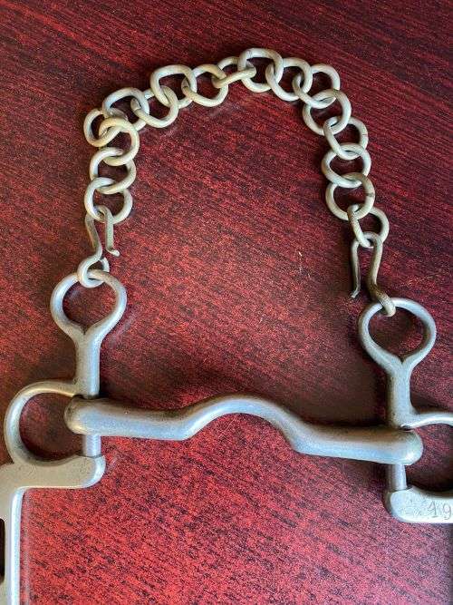 RARE WW1 SOLID NICKEL HORSE BIT MANUFACTURED BY GEO PARMER & SON-DATED 1915-SERIAL 1997