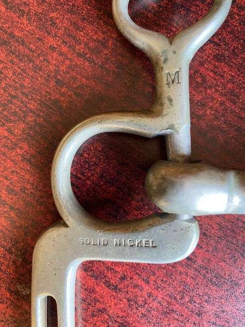 RARE WW1 SOLID NICKEL HORSE BIT MANUFACTURED BY GEO PARMER & SON-DATED 1915-SERIAL 1997