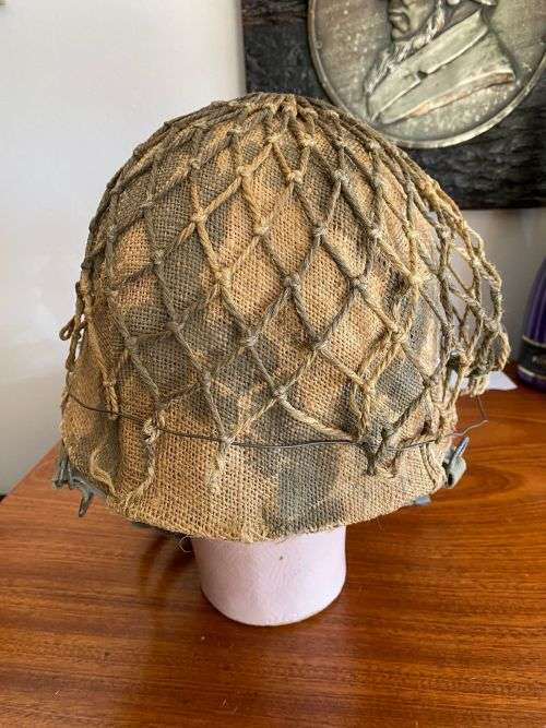SADF PERIOD `STAALDAK` THIS HELMET COMES WITH CAMO NETTING AND 2 ATTACHMENT POINTS FOR CHIN STRAP -E