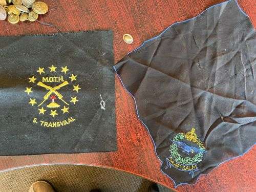 MOTH BLAZER BADGE,PIN BADGE AND SAAF SILK CLOTH -SOLD TOGETHER