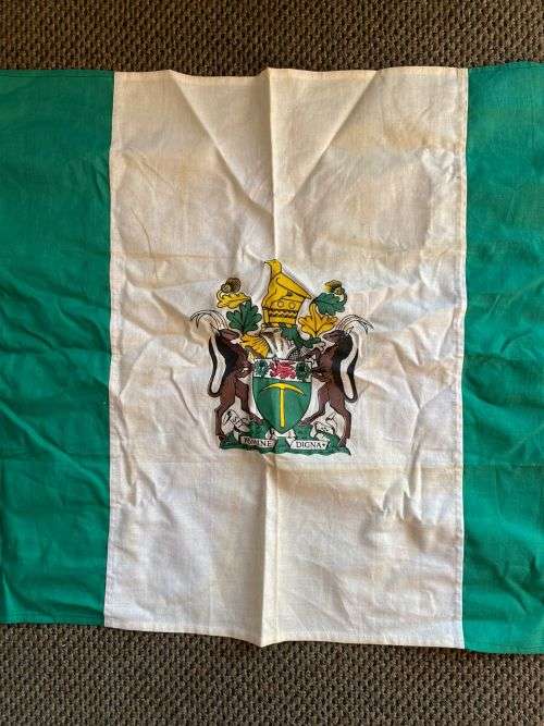 RHODESIAN FLAG-MEASURES 56X103 CM-0NE SIDED/POSSIBLE TABLE CLOTH